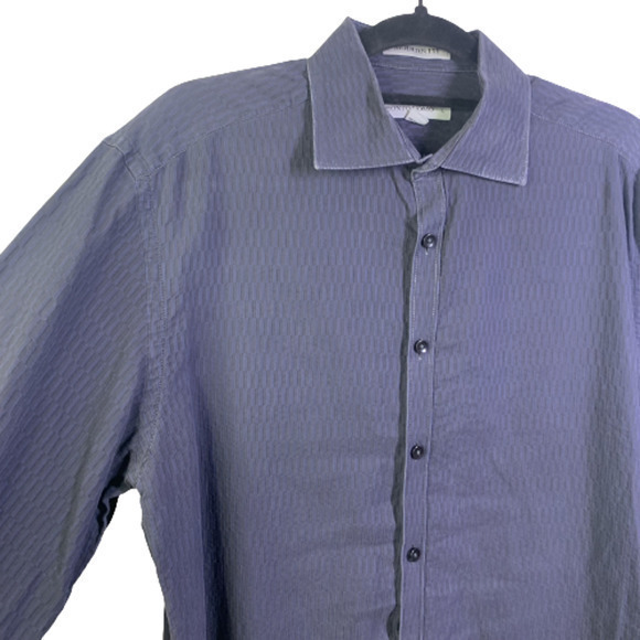 PRONTO UOMO Dark Blue Textured Cotton Dress Shirt - Picture 3 of 8